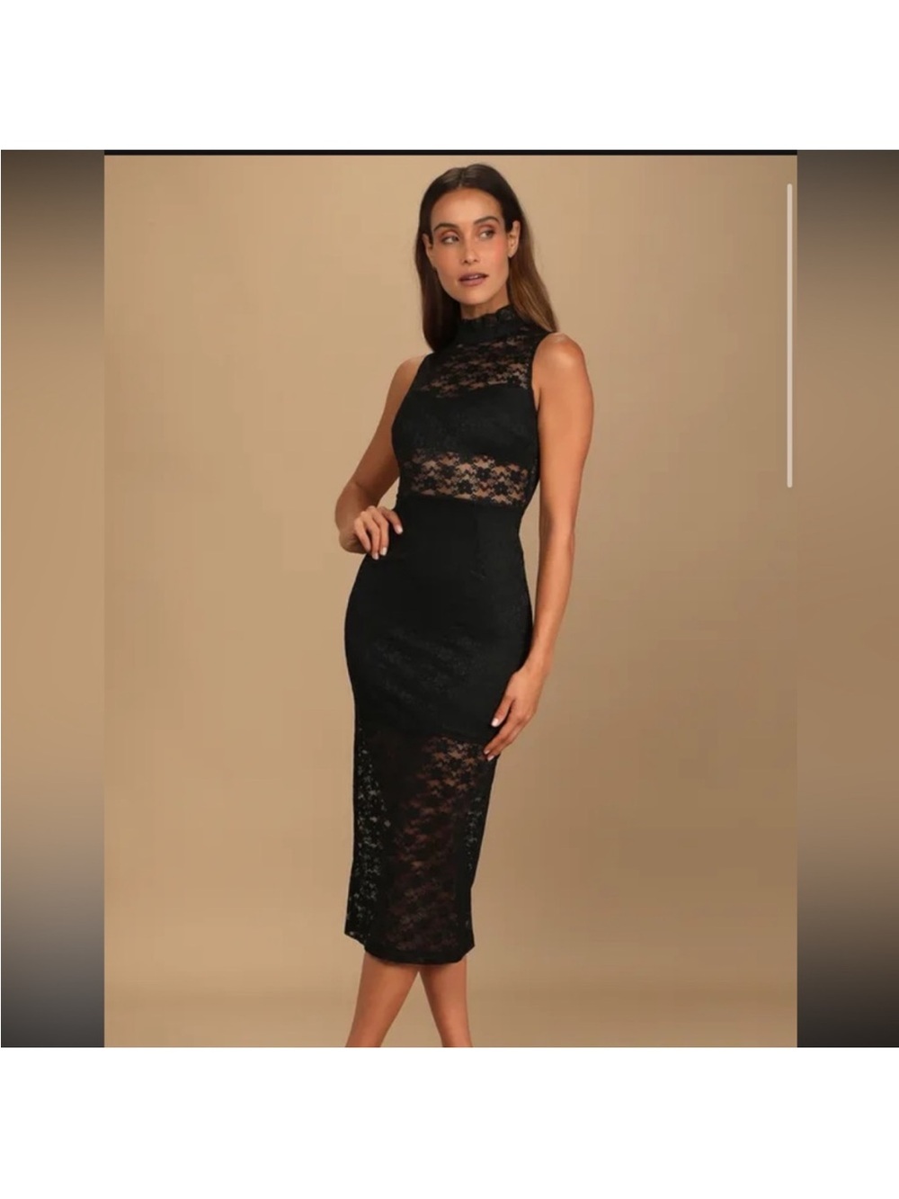 Lulu's Black Lace High-Neck Midi Dress